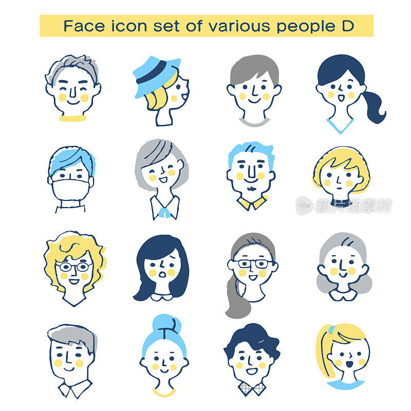 Face icon set for various people